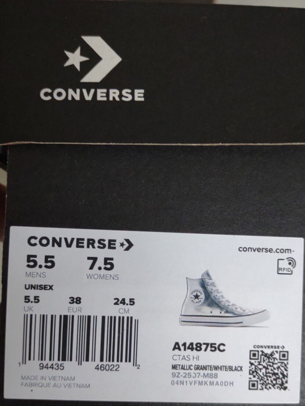 Converse Metallic Silver High Top Sneakers with White Accents 7.5 WOMEN'S - Picture 2 of 5